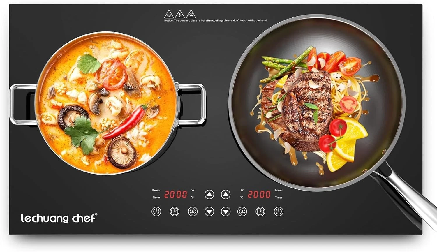 Lechuang Chef Double Induction Hob 2000W+2000W, 2-Burner Induction Cooker
