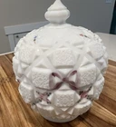 Vintage Westmoreland Glass Co Old Quilt Milk Glass Candy Dish Sawtooth Rim
