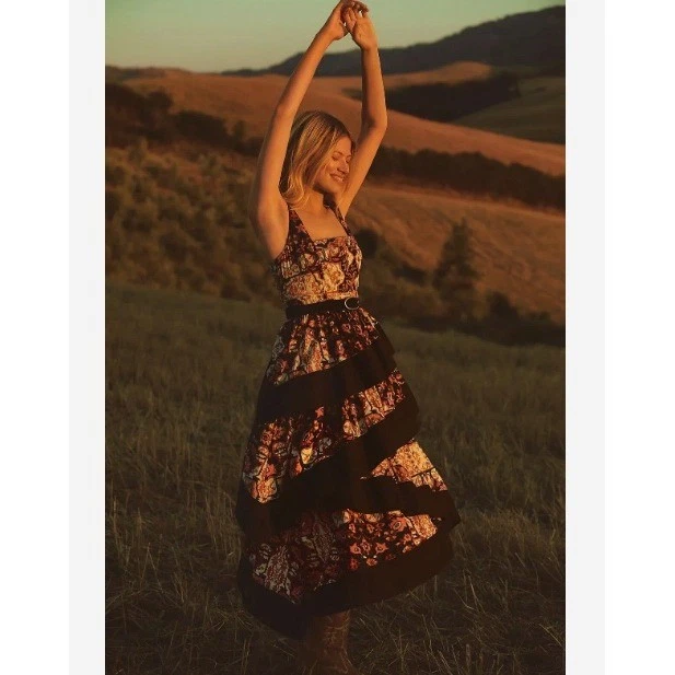 Anthropologie Floral Print Square Neck Tiered Midi Boho Dress Womens Size XS EUC - Image 4 of 4