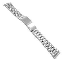 16-22mm T&C Stainless Semi-Solid Link Silver Tone Deployment Buckle Watch Band