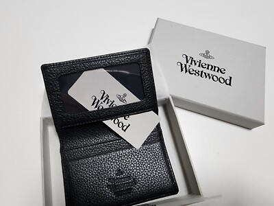 Vivienne westwood Grain Leather Flap Card Holder Black Silver ORB