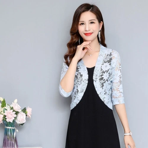 Damen Halbarm Blumen Spitze Cardigan Jacke Achselzucken Tops Capelet Crop Bolero Top - Bild 16 von 25