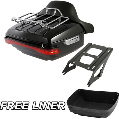 King Trunk Pad Top Rack LED Tail Light Mount For Harley Road Glide King 14-25 24