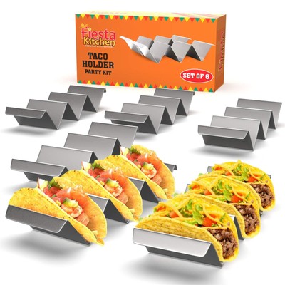 Taco Holder Stand - Set of 6 - Oven & Grill Safe Stainless Steel Taco Racks W...
