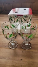 4 Libbey Christmas Holiday Holly 15oz Goblets Beverage Glasses Iced Tea Water