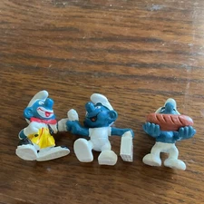 3 Vintage Smurfs, First aid, hotdog, clown , Very Good Condition