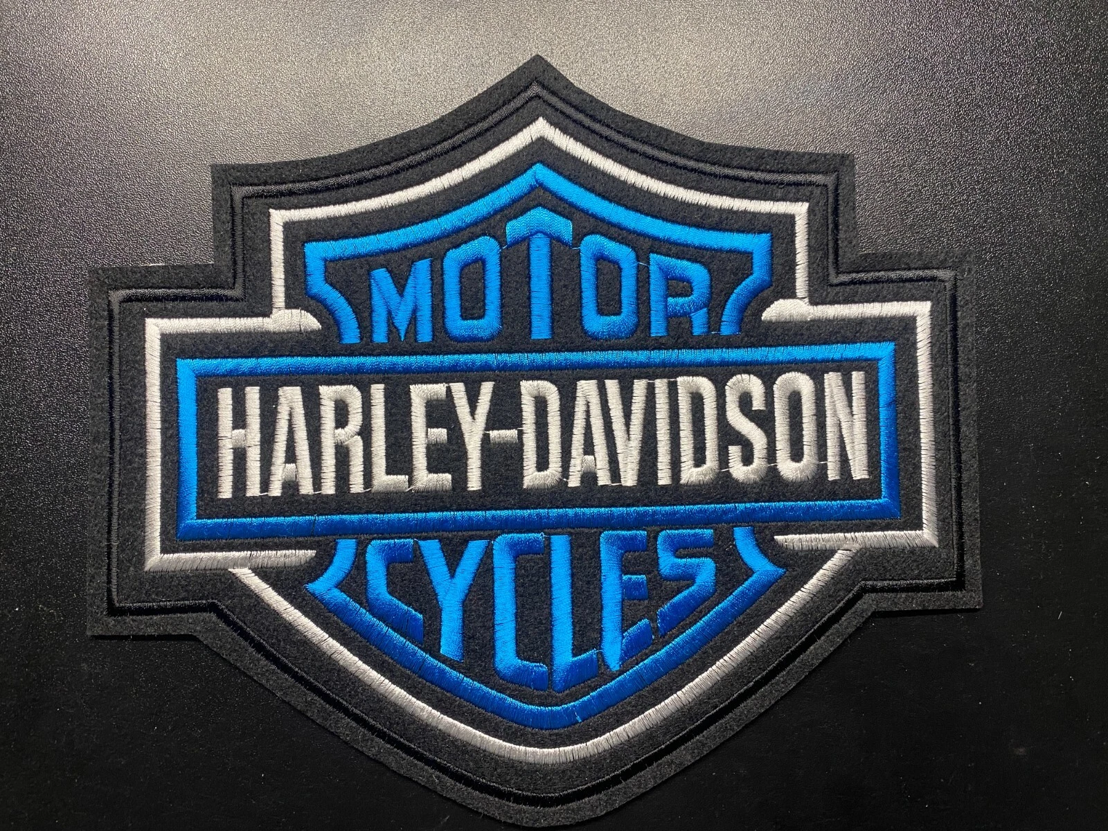 Harley Davidson Bar And Shield Embroidered Patch Iron On Blue 9.4x8.2" 24x21Cm