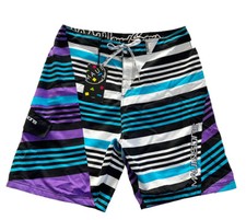 MAUI AND SONS Men's Sz 36 Purple Turquoise Striped Lined Swim Boardshorts NWT
