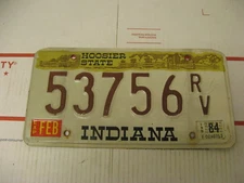 1984 84 Indiana IN License Plate 53756 RV Hoosier State