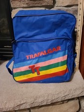 Trafalgar 1980s Vintage Tote Crossbody Shoulder Bag Blue Rainbow Travel Carryon