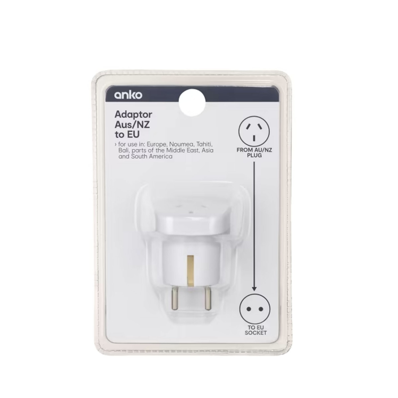 Travel Adaptor AU/NZ Plug to EU Socket - Double Round Pins Travel Power ...