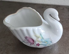 Porcelain Swan Bowl With Flowers By Raj 4.7"x2.77"