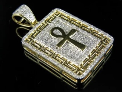 3Ct Lab-Created Diamond Egyptian Ankh Cross Pendant Men's 14K Yellow Gold Plated