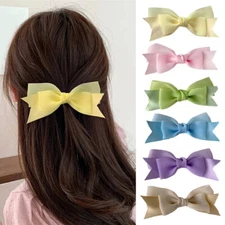 Lady Bow Ribbon Hair Clips Mesh Bows Duckbill Hairpins Set Sweet Headwear DIY