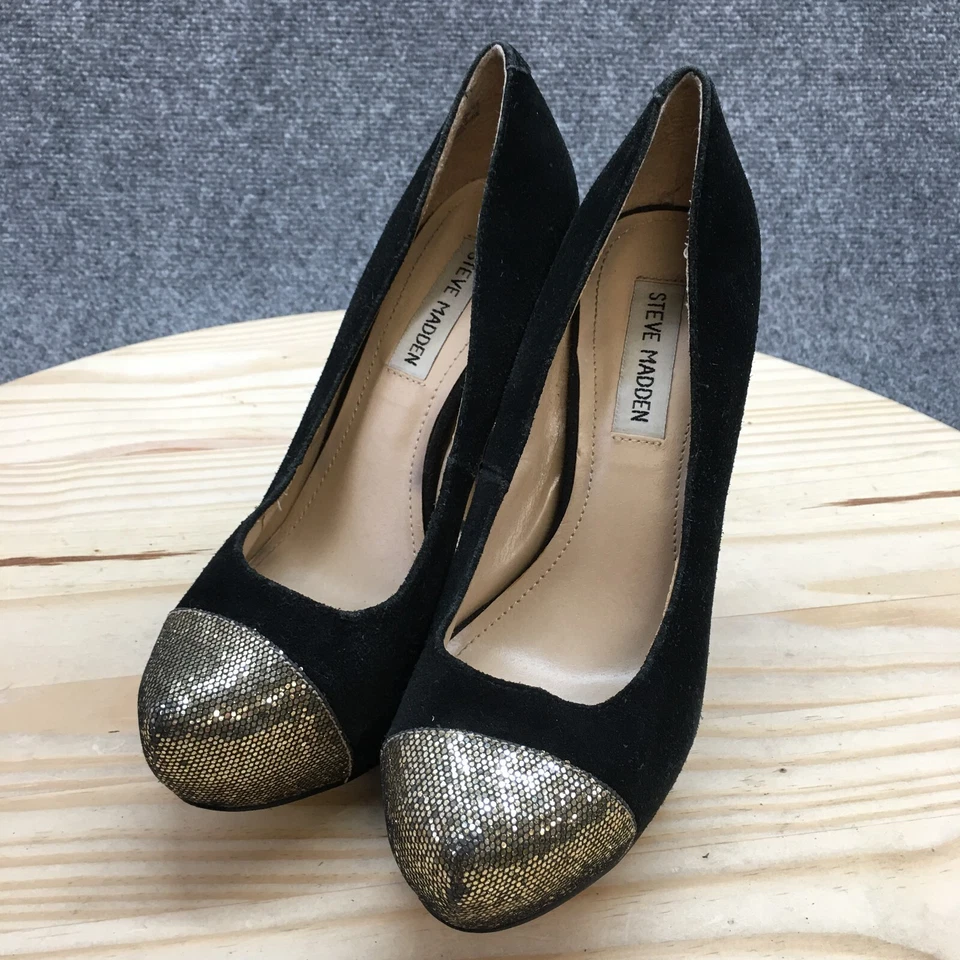 Zapatos de tacón Steve Madden para mujer 7 Kavit de cuero negro sin cordones informales Stiletto Foto 3 de 4