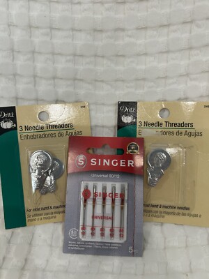 Singer 5 Pc Universal 80/12 Sewing Machine Needle Dritz 4Pc Needle Threaders New