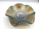 Vintage Westmoreland Pearly Dots Teal Carnival Glass Bowl