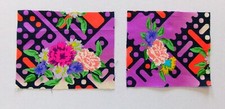Cotton Fabric Pic D - Flowers on Purple Orange White - 2 pieces, 2 sizes