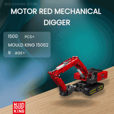 Mould King 15062 Motor rot mechanischer Bagger mit 1500 Teilen
