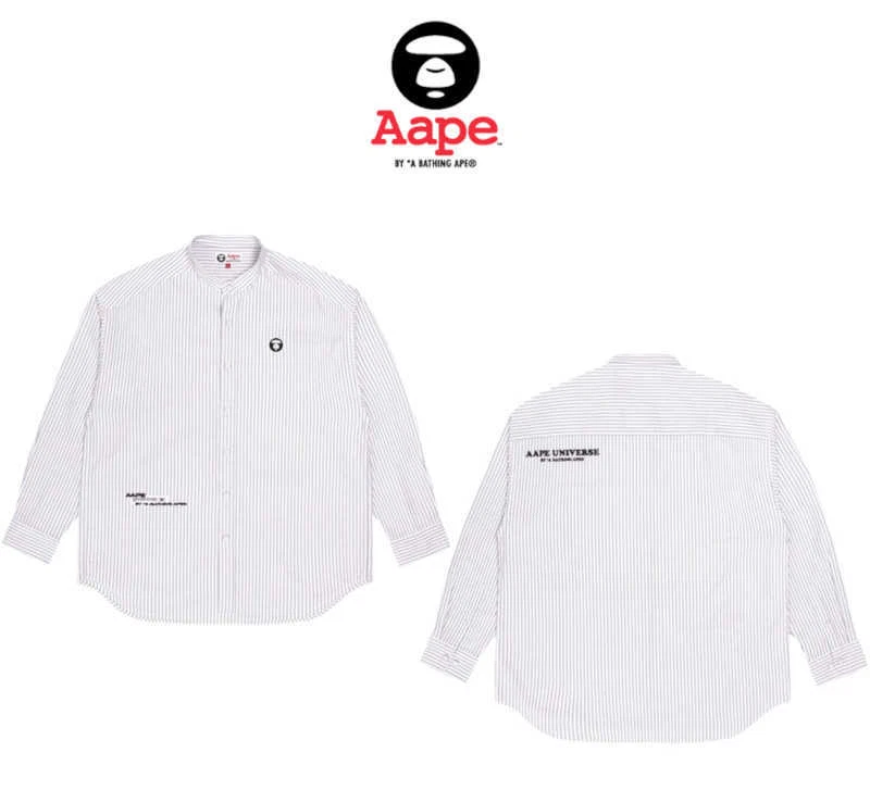 AAPE By A BATHING APE Men's Collarless Striped Long Sleeve Shirt