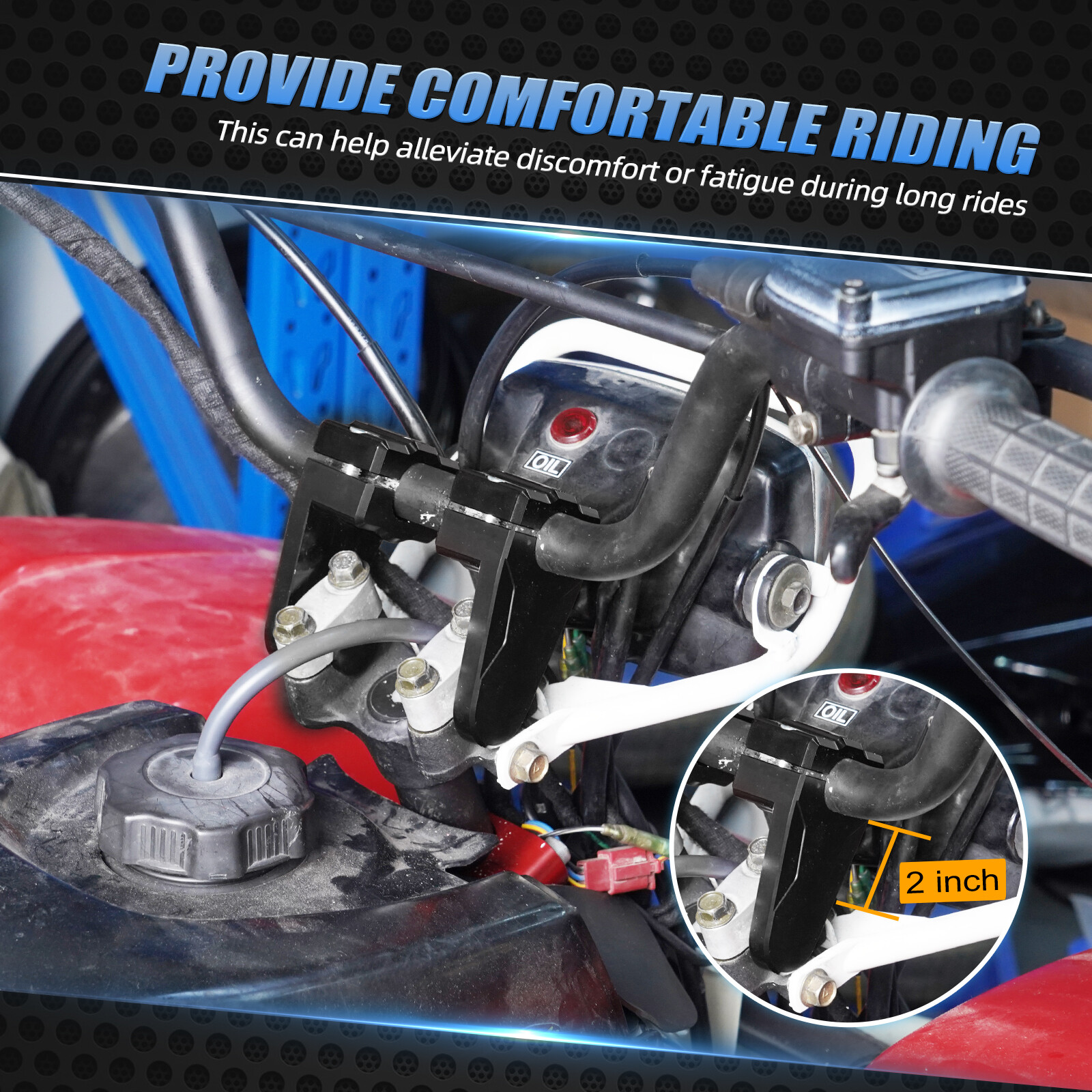 7/8" Handlebar Risers Adapter Mount Clamps For Yamaha Raptor 700 2013-2024 Black