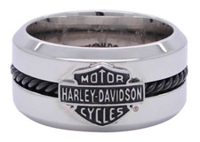 Harley-Davidson Men's Stainless Steel Black Cable Wedding Band 34 / HSR0032