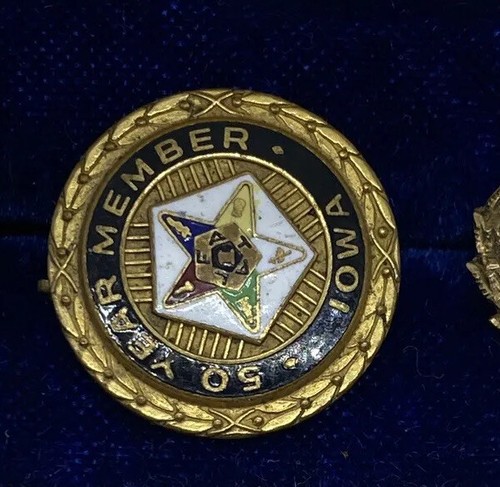 Vintage Iowa Masons Gold & Enamel 50 Year Member PiOrder of the Eastern Star - Picture 3 of 3