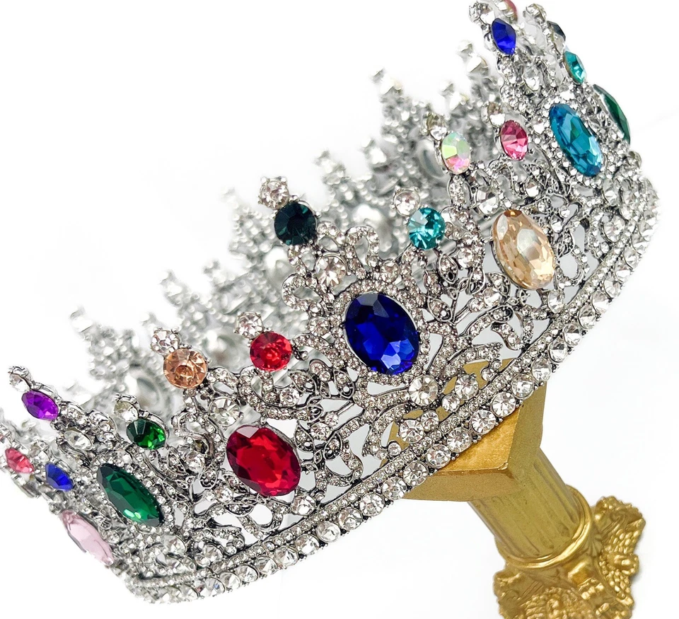 Vintage Royal Crown Rainbow Gemstone for Unisex Wedding Party Costume Masquerade - Image 3 of 4