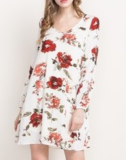 mittoshop Bohemian Floral Print Long Sleeve Cut Out Shift Dress