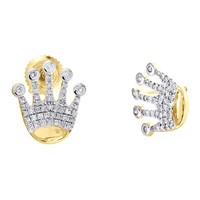 10K Gelbgold Rund Diamant Krone KöNig Cluster Stecker 13Mm Pave Ohrringe 1/4 Ct