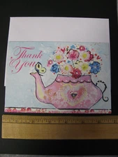 Gem Stone THANK YOU Greeting Card Flowers Teapot w/Envelope NOS
