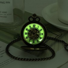 Mens Vintage Mechanical Pocket Watch Luminous Full Hunter Skeleton Design Windup