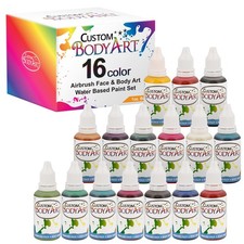 16 Color 1oz Airbrush Face Body Art Paint Kit Water-Based Custom Temp Tattoo