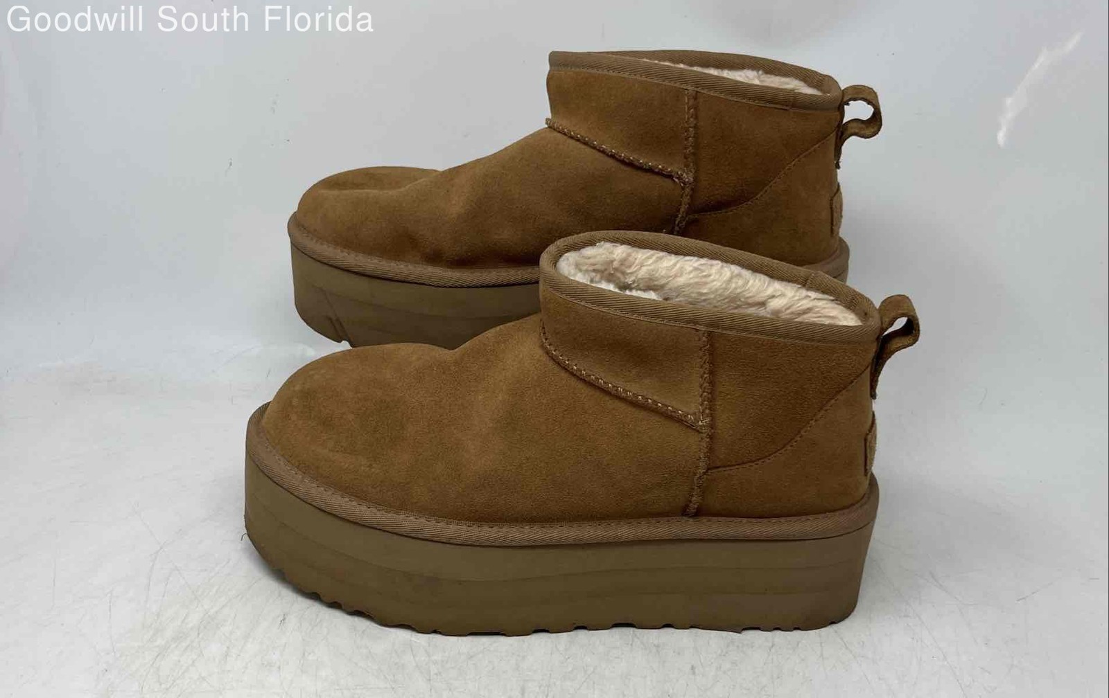 UGG Womens Brown Suede Round Toe Platform Heel Pull-On Snow Boots Size 9
