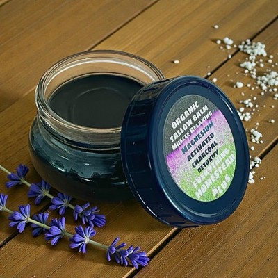 Tallow Balm with Activated Charcoal & Magnesium for relief and detox Lavender