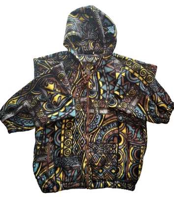 BE/POP Japana Vintage 90's All Over Print Fleece Hoodie Jacket 51133 Size M AOP - Bild 1 von 4