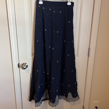 Navy And Silver Lehenga  Skirt, 28  Elastic Waist no Tags , Possibly Vintage