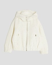 River Island Girls Bomber Jacket Cream Sequin Boucle Hooded Outerwear Top