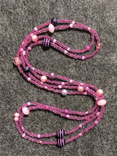 Endloskette Handarbeit Halskette 103cm Pink Rosa Glasrocailles Glasschliffperlen