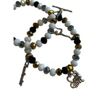 Set of 2 New White Gold Black Silver Cheer Cheerleading Beaded Bracelet