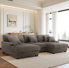 118.4"W Plush Modular Sectional Sofa with Pillows solid pattern, Corduroy Brown