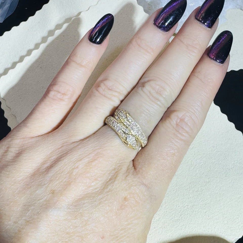 Anillo estilo envolvente doble serpiente oro amarillo macizo 10K talla 5,75 Foto 3 de 4