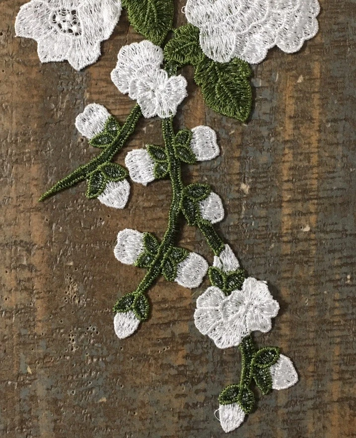 LONG STEM WHITE ROSE Flower Plant Floral Roses Buds Garden Applique Patch 12X5 - Image 3 of 4