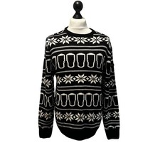 Guinness Men’s Black White Pint Christmas Jumper Cotton Sweater Size L