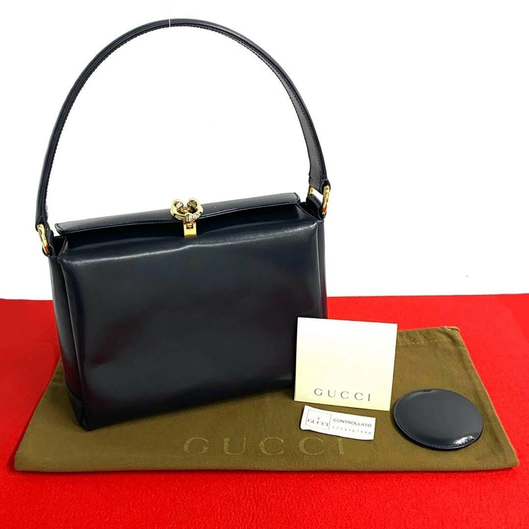 Sac à main ancien Gucci en cuir de veau fer à cheval Extreme Beauty bleu marine