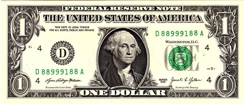 $1 2021 Fancy Serial  Uncirulated CU D88999188A