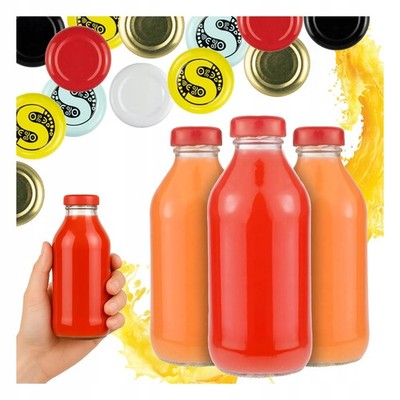5 Flaschen à 330 ml + Deckel für Säfte, Sirup, hausgemachte Konfitüren und Fruch
