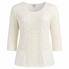 Lucky Brand Ivory Lace Peplum Top 3/4 Sleeve Boho Eyelet Blouse 1X