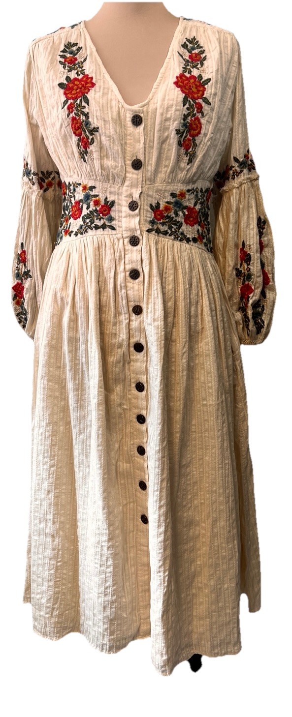 NWT Maeve Floral Embroidered Midi Folk Dress Womens Sz 8 Peasant Ren Fair 70s