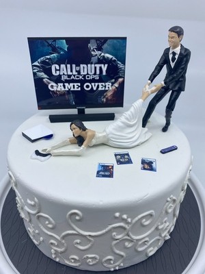No Gamer Bride and Groom  Funny Wedding cake topper COD or your game